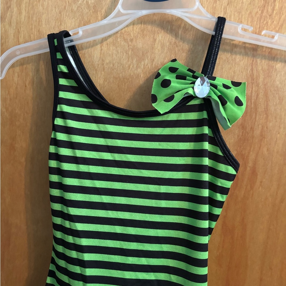 Curtain Call Costumes Striped Green and Black Kids Dance Costume - Picture 3 of 6